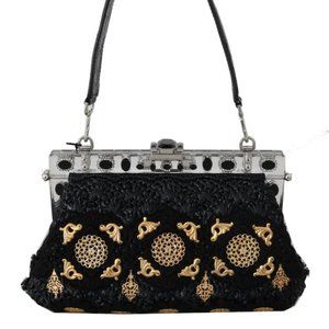 DOLCE & GABBANA VANDA Black Crystal Tassel Gold Charms Party Bag